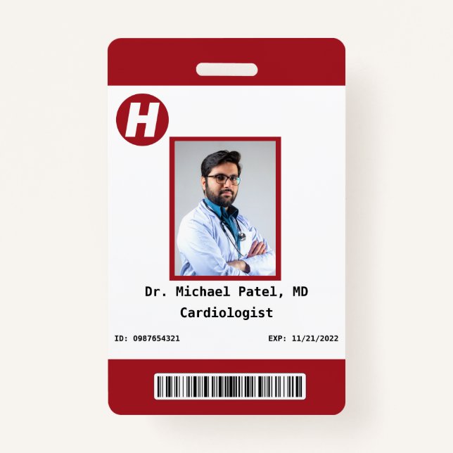 Custom Employee Photo, Name, Bar Code, Logo  Badge (Front)