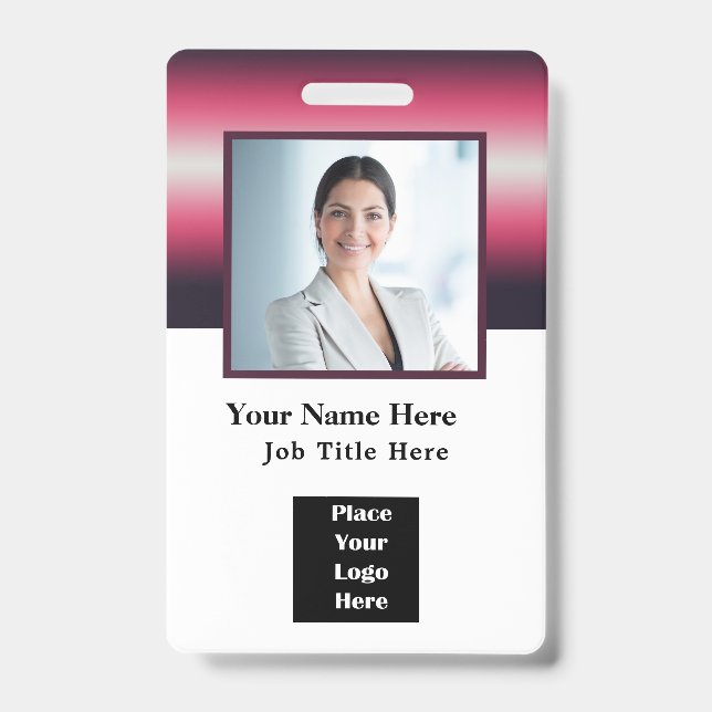 Custom Employee Photo Name Logo Bar Code Badge (Front)