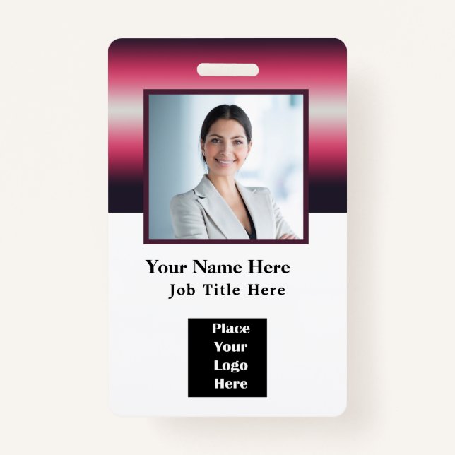 Custom Employee Photo Name Logo Bar Code Badge (Front)