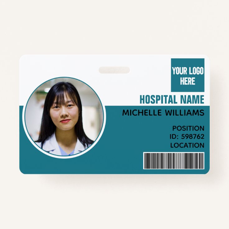 Custom employee photo name logo barcode ID Badge Zazzle