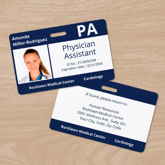 Custom Employee Photo Navy Blue Hospital ID Badge