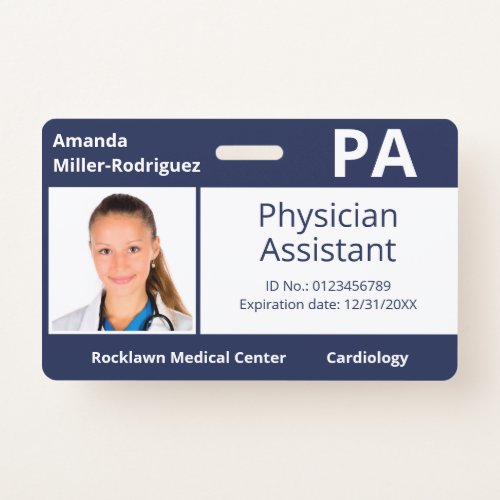 Custom Employee Photo Navy Blue Hospital ID Badge