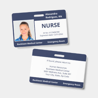 Custom Employee Photo Navy Blue Medical ID Badge