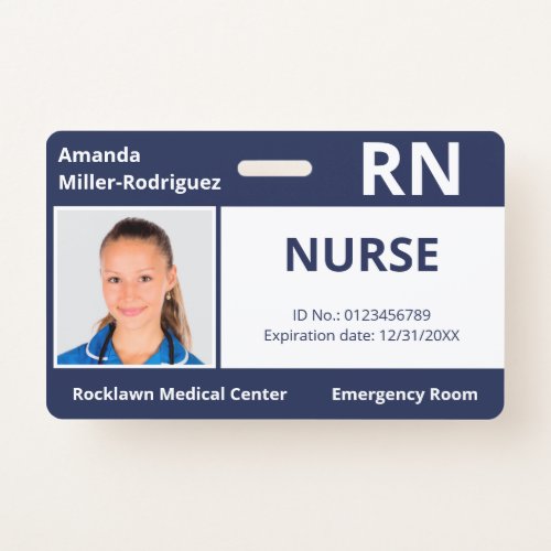 Custom Employee Photo Navy Blue Medical ID Badge
