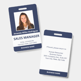 Custom Employee Photo Navy Blue White ID Badge