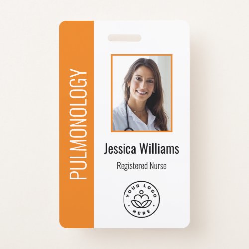 Custom Employee Photo Orange White Medical ID Badge