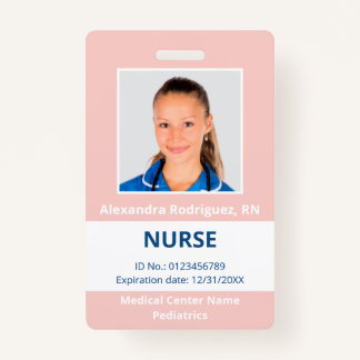 Custom Employee Photo Pink White Medical ID Badge