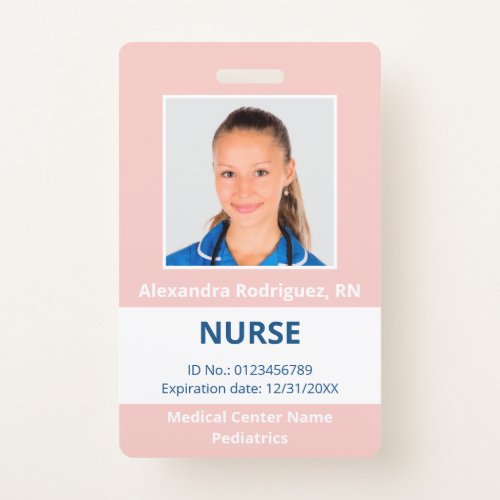 Custom Employee Photo Pink White Medical ID Badge