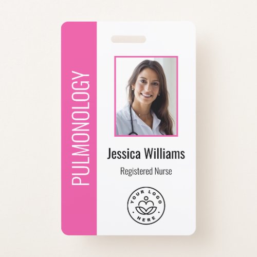 Custom Employee Photo Pink White Medical ID Badge