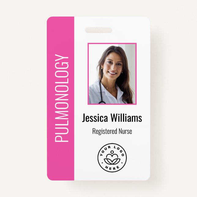 Custom Employee Photo Pink White Medical ID Badge (Front)