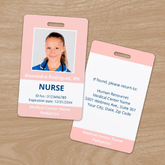 Custom Employee Photo Pink White Medical ID Badge