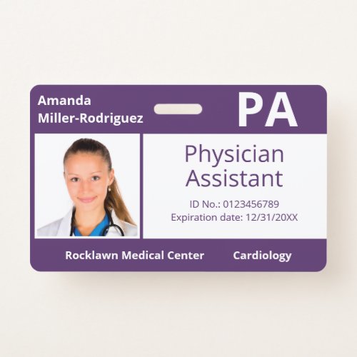 Custom Employee Photo Purple Hospital ID Badge