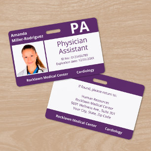 Custom Employee Photo Purple Hospital ID Badge