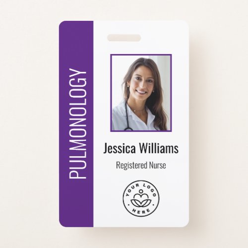 Custom Employee Photo Purple White Medical ID Badge