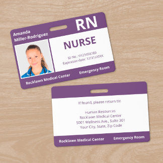 Custom Employee Photo Purple White Medical ID Badge