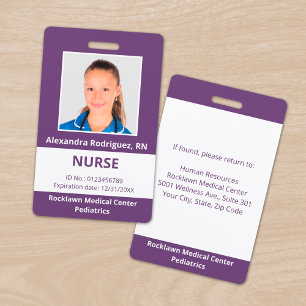 Custom Employee Photo Purple White Medical ID Badge