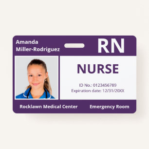 Custom Employee Photo Purple White Medical ID Badge