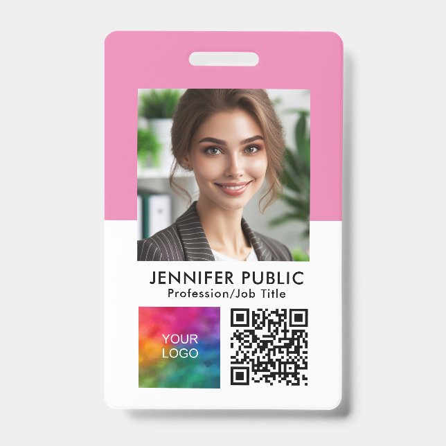 Custom Employee Photo QR Code Logo Name And Title Badge (Front)