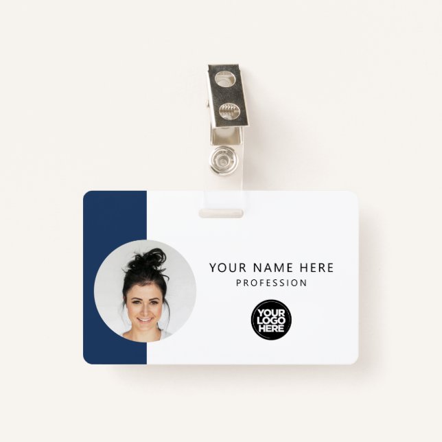 Custom Employee Photo, QR Code, Logo, Name Badge (Front with Clip)