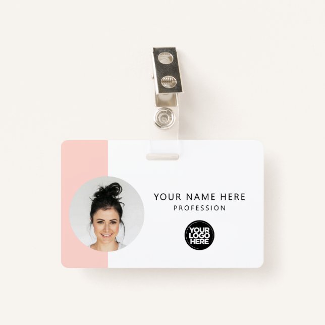 Custom Employee Photo, QR Code, Logo, Name Badge (Front with Clip)