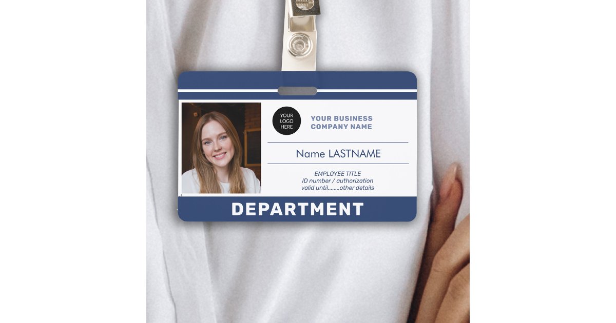 Custom employee photo QR code logo name ID Badge | Zazzle