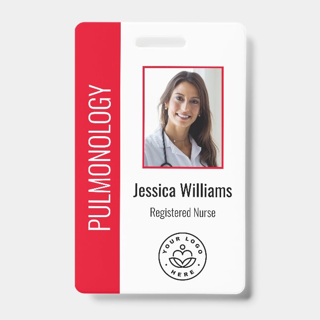 Custom Employee Photo Red White Medical ID Badge (Front)