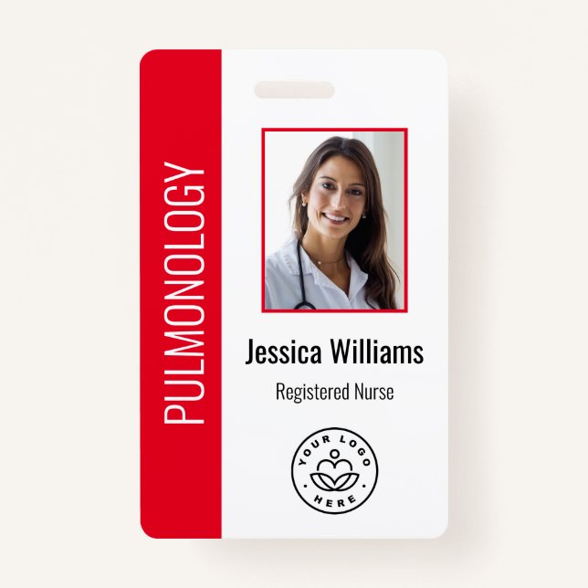 Custom Employee Photo Red White Medical ID Badge (Front)