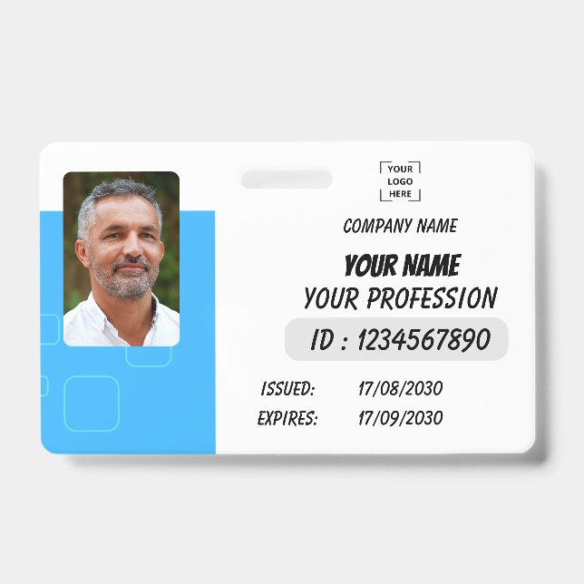 Custom Employee Photo, Signature, Logo, Name Badge (Front)
