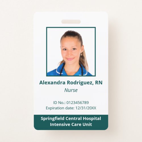 Custom Employee Photo White Blue_Green Hospital ID Badge