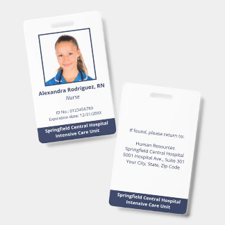 Custom Employee Photo White Blue Hospital ID Badge
