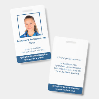 Custom Employee Photo White Blue Medical ID Badge
