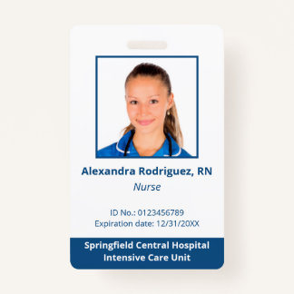 Custom Employee Photo White Blue Medical ID Badge