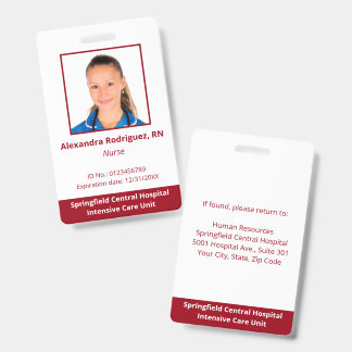Custom Employee Photo White Red Hospital ID Badge