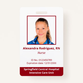 Custom Employee Photo White Red Hospital ID Badge