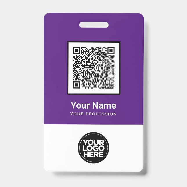 Custom Employee Qr Code Bar Code Logo Name Badge (Front)