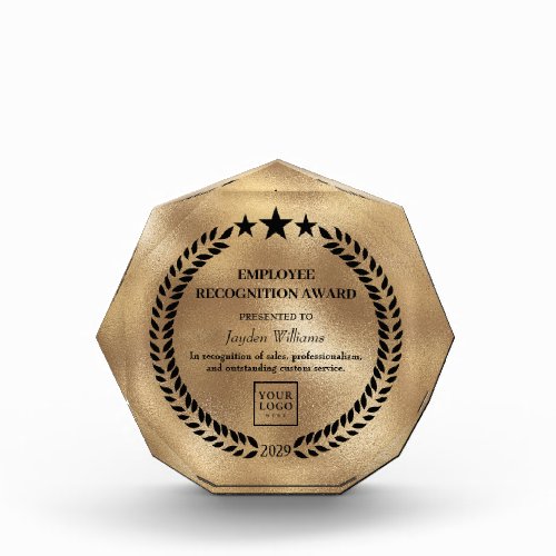 Custom Employee Recognition Trophy Gold Acrylic Award