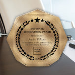 Custom Employee Recognition Trophy Gold Acrylic Award<br><div class="desc">Custom gold foil style employee recognition acrylic award trophy with a business logo and space to personalize the year, name, and message. Commemorative plaque corporate design with a laurel branch and stars. The logo can be changed for text by clicking the button to edit the design. If you need a...</div>
