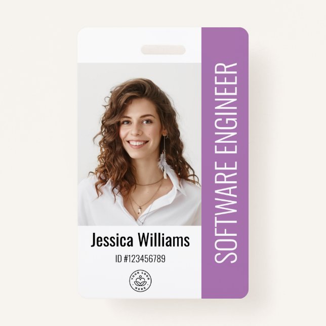 Custom Employee Staff Name Logo Bar Code Photo ID Badge (Front)