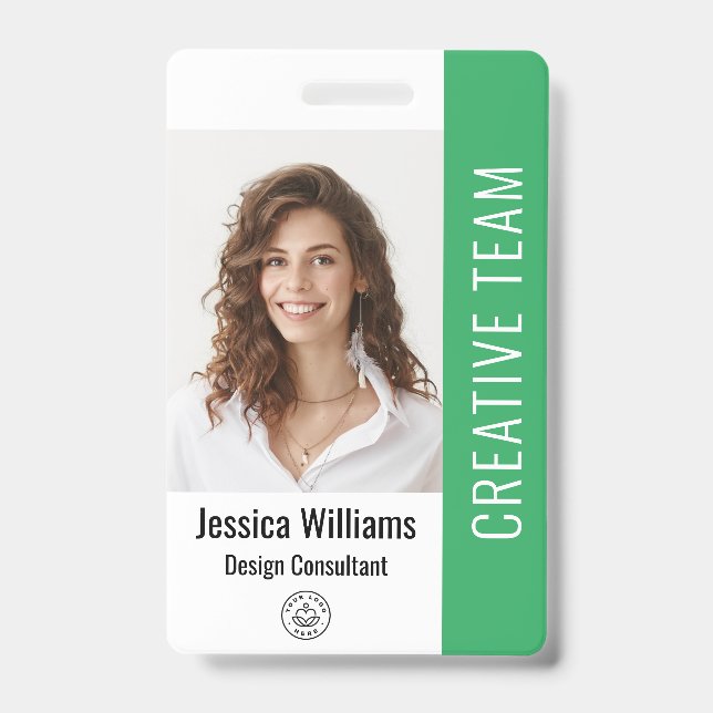 Custom Employee Staff Name Logo Bar Code Photo ID  Badge (Front)