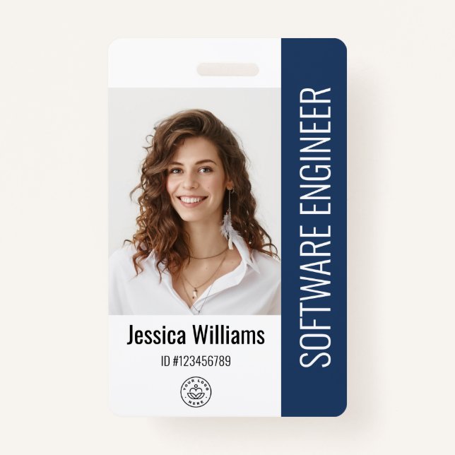 Custom Employee Staff Name Logo Bar Code Photo ID Badge (Front)