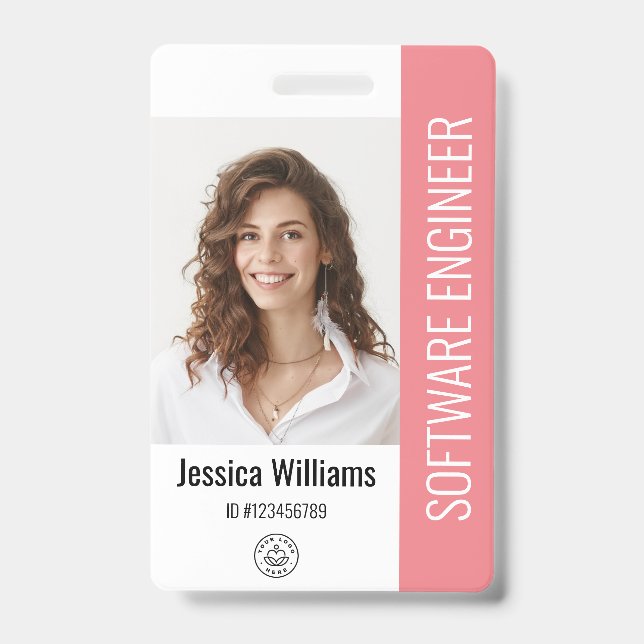 Custom Employee Staff Name Logo Bar Code Photo ID Badge (Front)