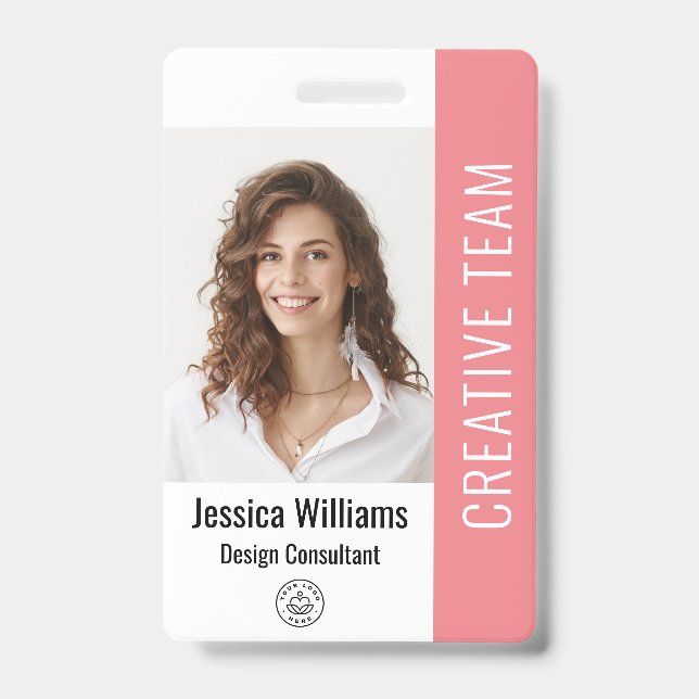 Custom Employee Staff Name Logo Bar Code Photo ID Badge (Front)