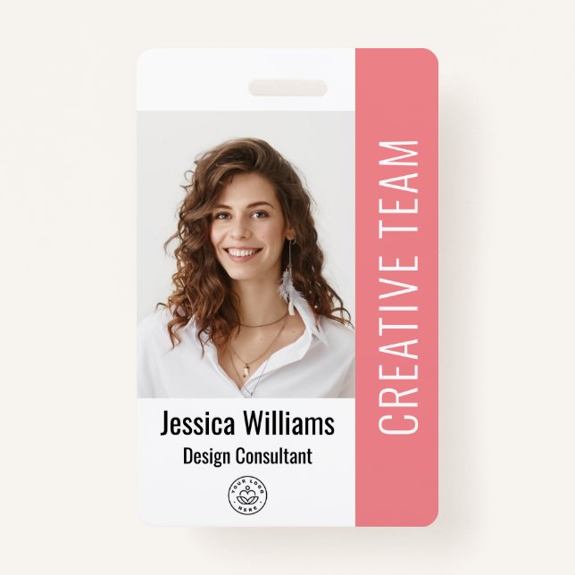Custom Employee Staff Name Logo Bar Code Photo ID Badge (Front)