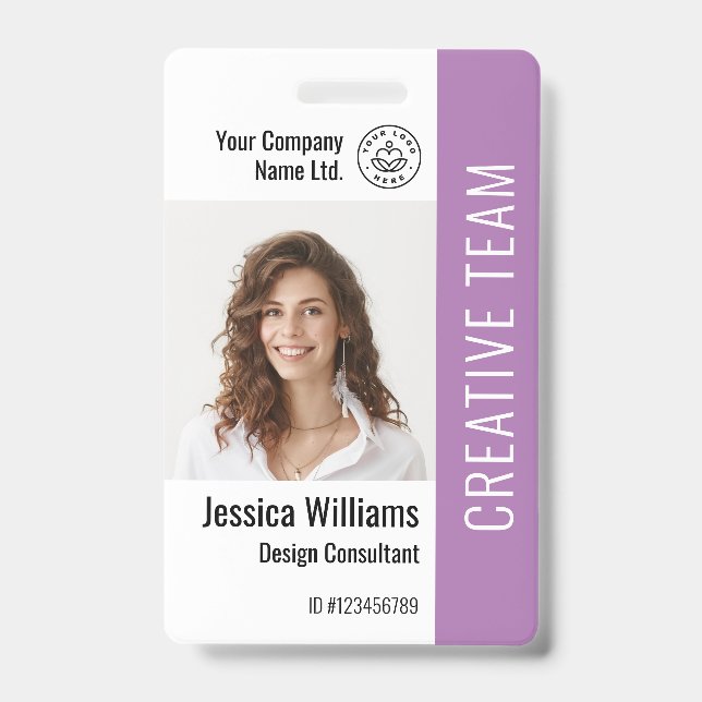 Custom Employee Staff Name Logo Barcode Photo ID  Badge (Front)