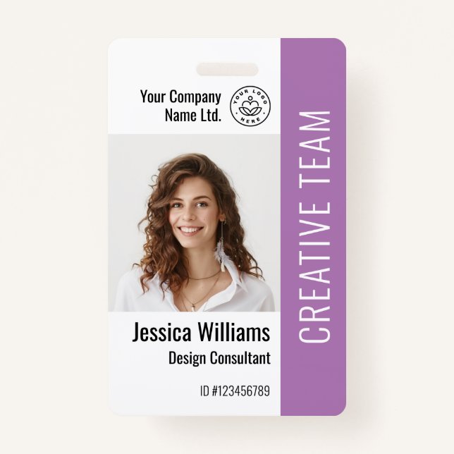 Custom Employee Staff Name Logo Barcode Photo ID  Badge (Front)
