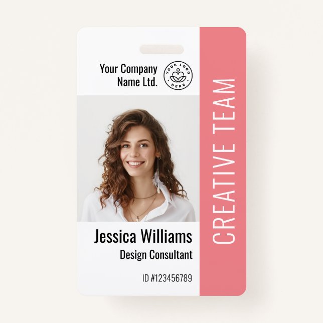 Custom Employee Staff Name Logo Barcode Photo ID Badge (Front)