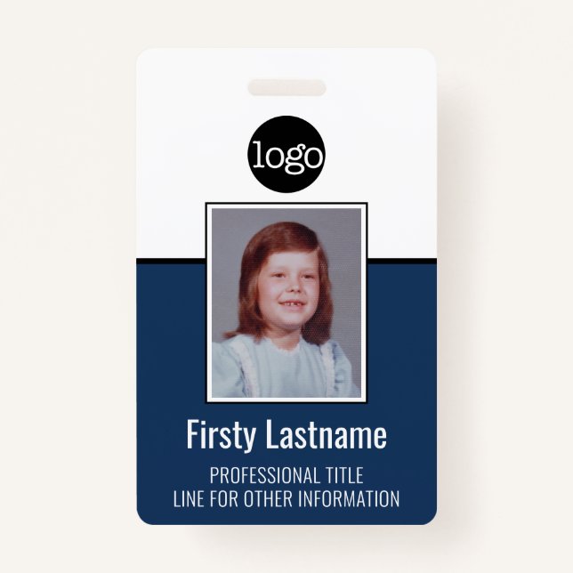 Custom Employee Vertical Photo Bar Code Logo Name Badge (Front)