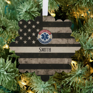 Custom EMS Thin White Line American Flag Ornament Card