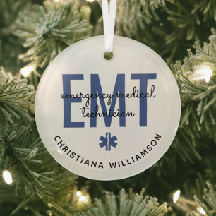 Custom EMT Emergency Medical Technician Glass Ornament