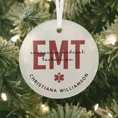 Custom EMT Emergency Medical Technician Glass Ornament